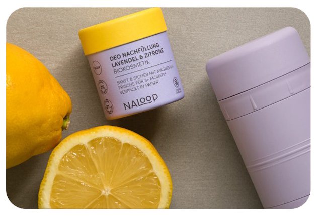 Naloop Deo-Nachfüllung Lavendel & Zitrone mit Zitronenhälften